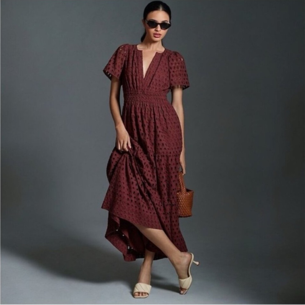 SOLD- ANTHROPOLOGIE • The Somerset Maxi Dress: Eyelet Edition in Chocolate